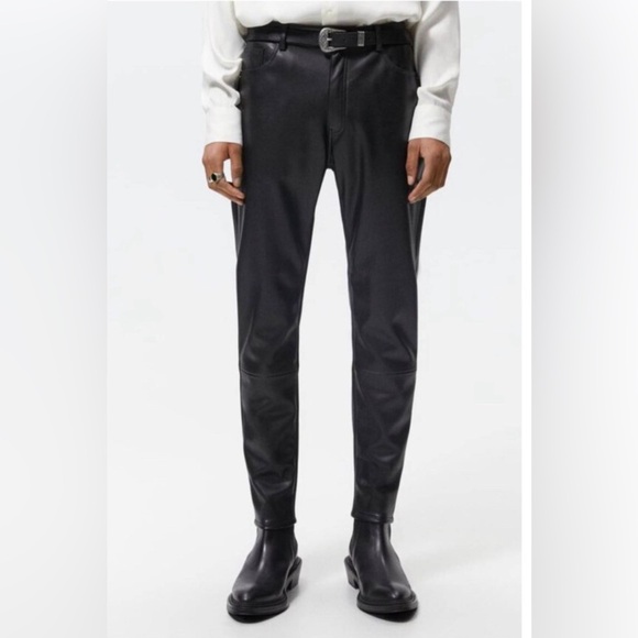 Zara Mens Black Faux Leather Skinny 5 Pocket Pant size 32 - Picture 4 of 6
